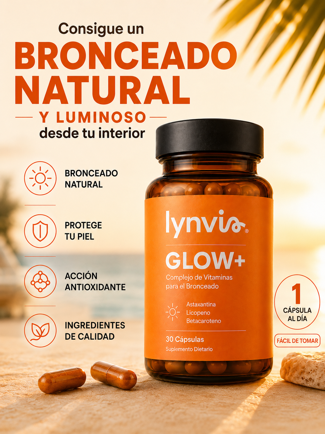 LYNVIA GLOW+ Vitaminas Bronceadoras - 60 Cápsulas
