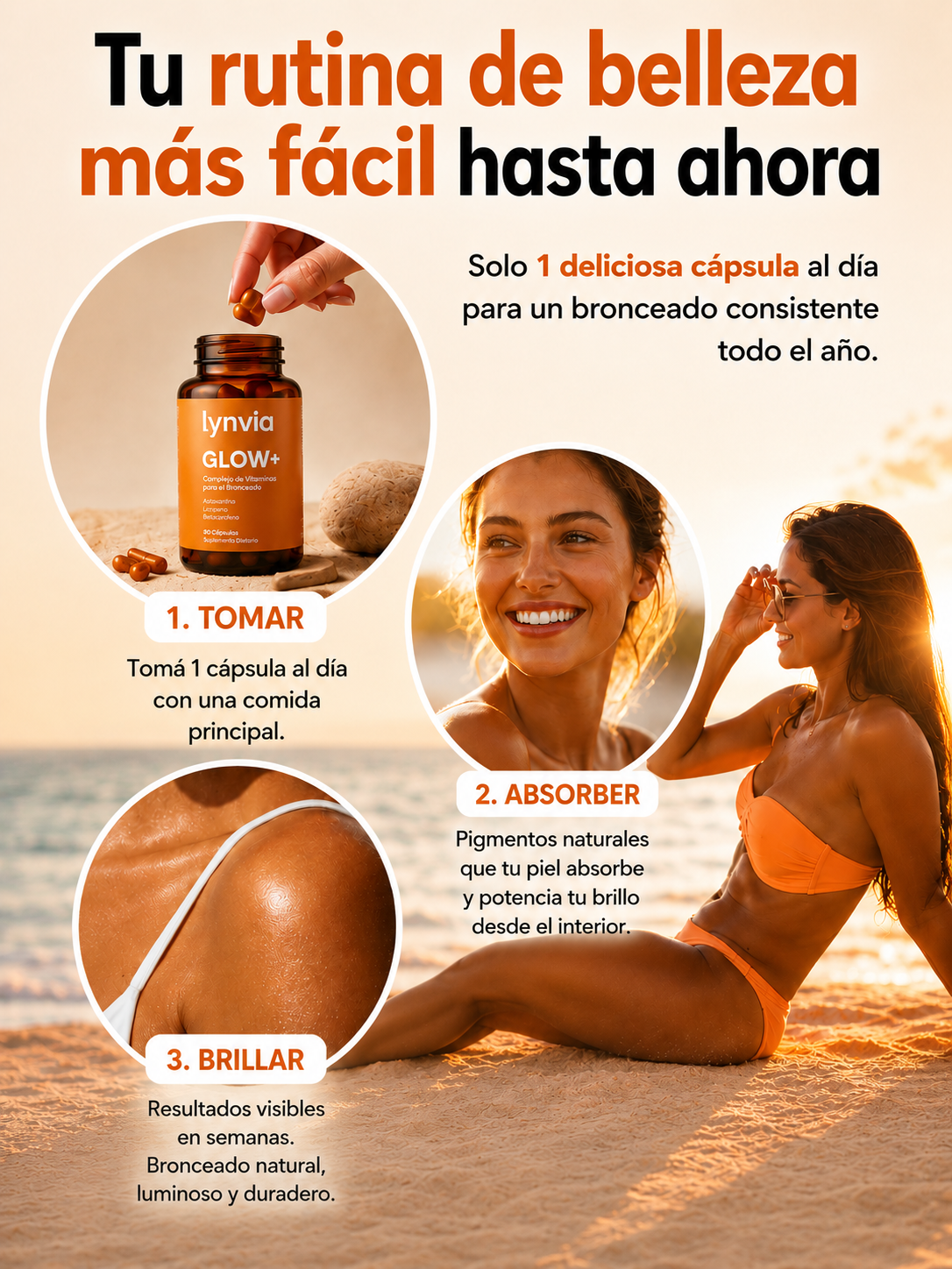 LYNVIA GLOW+ Vitaminas Bronceadoras - 60 Cápsulas